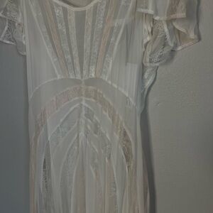Zara Sheer Lace Dress in Cream and White